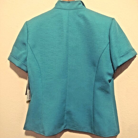 NWT Danny & Nicole Short Sleeve Blazer Top Turquoise Career Office Women 14 $70 - Picture 2 of 8